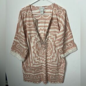 Soft Surroundings Beaded Top, Tunic, Swim Cover Up Pink Size 1X